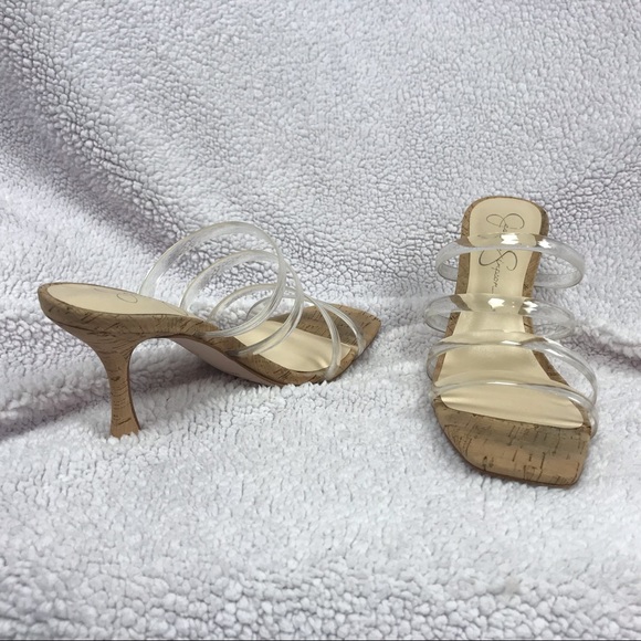 Jessica Simpson cork heels mules transparent upper - Picture 4 of 15